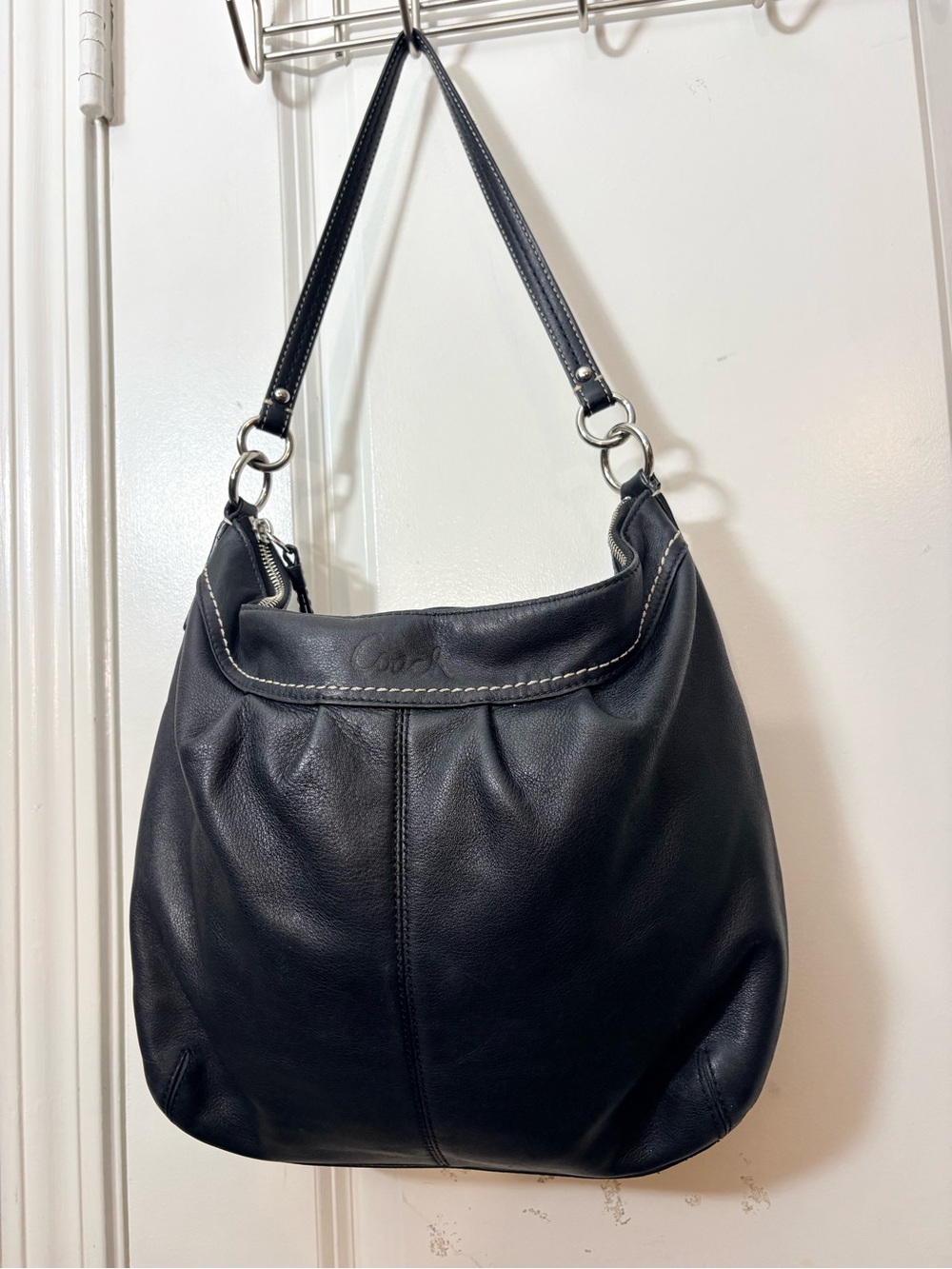 Coach Soho Pleated Leather Hobo Bag Black F13764 Large Shoulder Bag